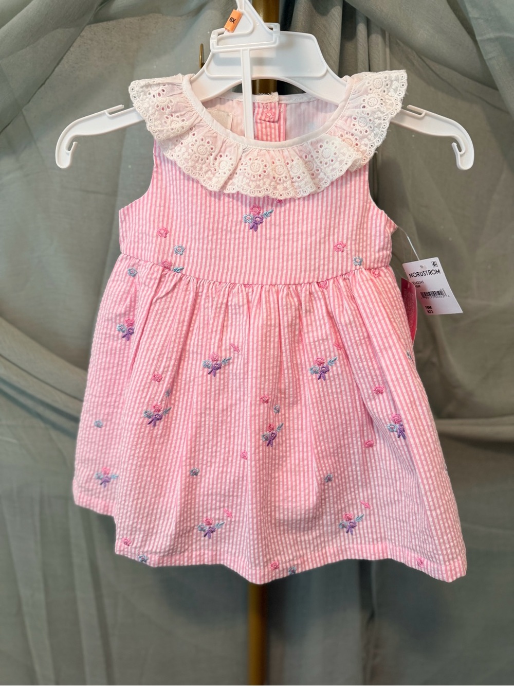 Rare Editions Pink and White Floral Eyelet Collar Dress
